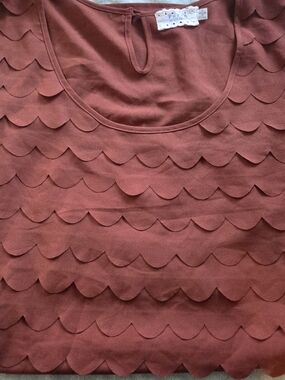 Perch Brand By Blu Pepper Scalloped Layered Scoop Neck Top - Rust